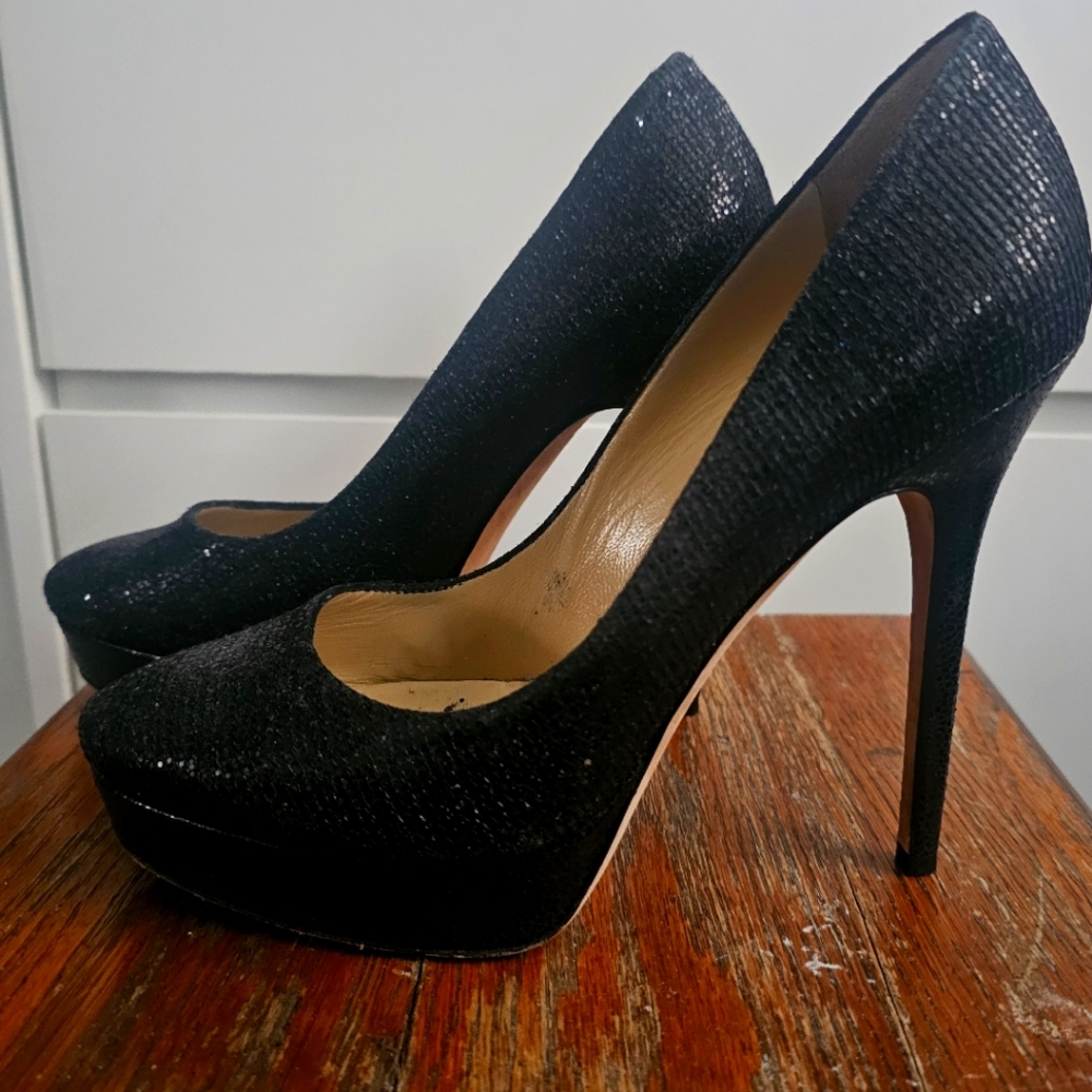Jimmy Choo Cosmic Glitter Black Platform High Heels/Pumps